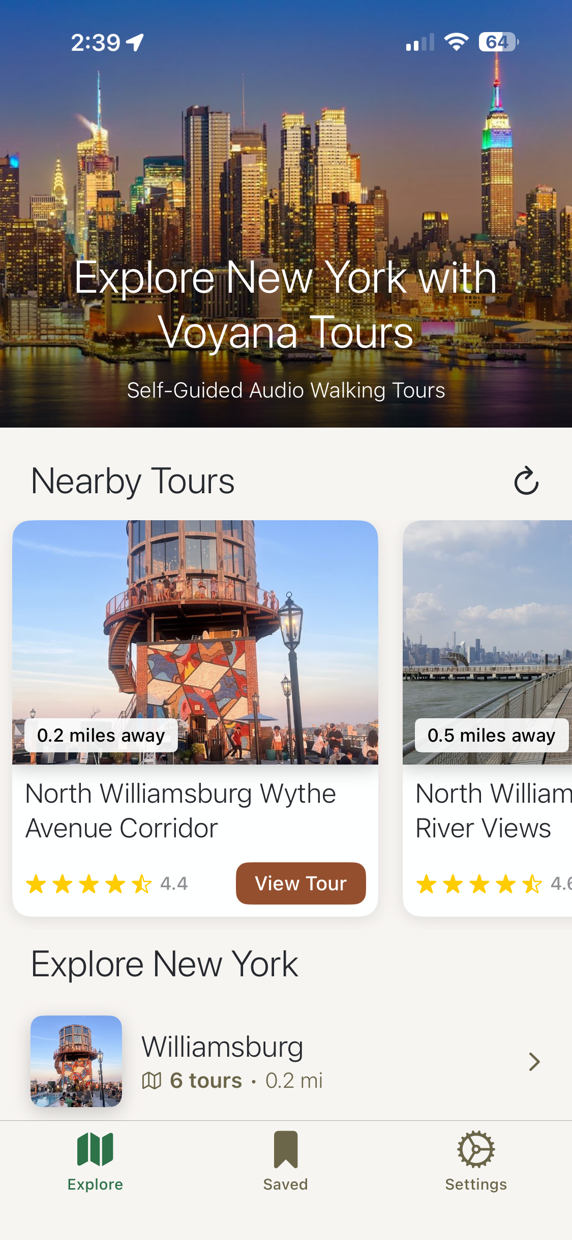Nearby tours list